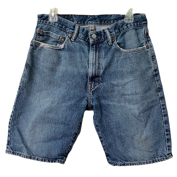 Levi's 505 Denim Shorts Mens 34 Walking Bermuda Distressed Jean - Picture 1 of 15